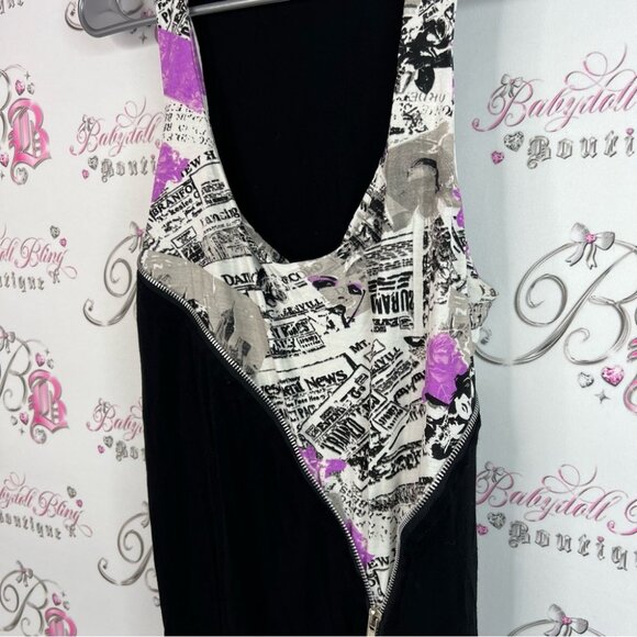Ae city tank top newspaper print news Black and Purple Graphic Dress with Zipper - Picture 3 of 11